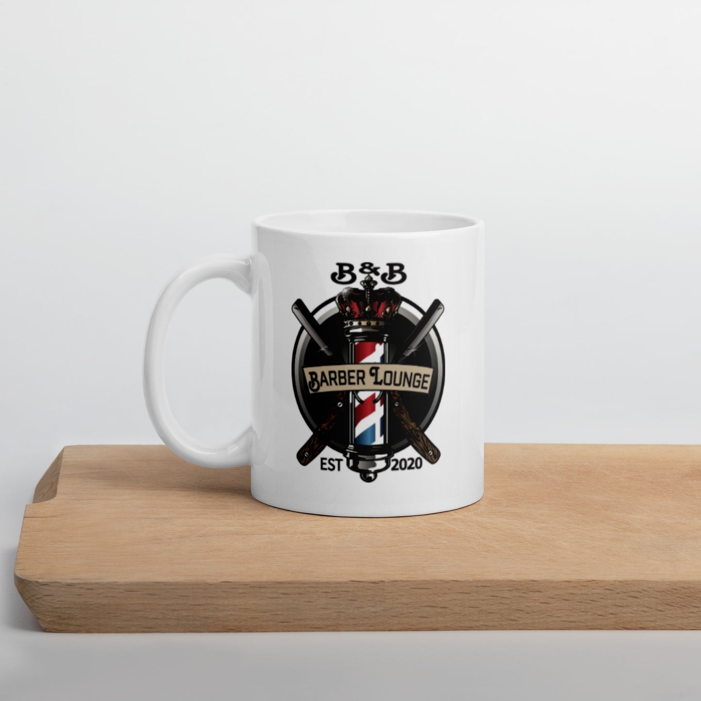 Official white glossy B&B Barber Lounge mug