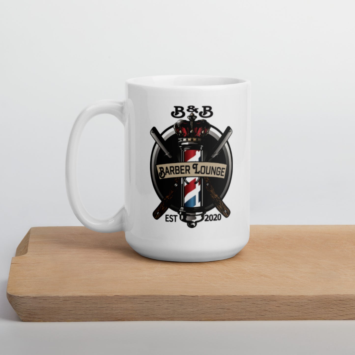 Official white glossy B&B Barber Lounge mug