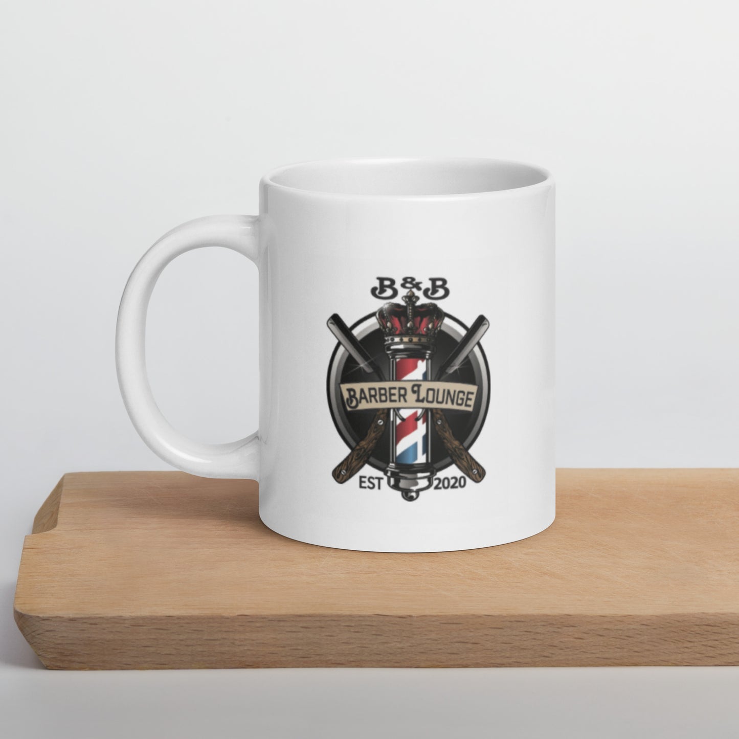 Official white glossy B&B Barber Lounge mug